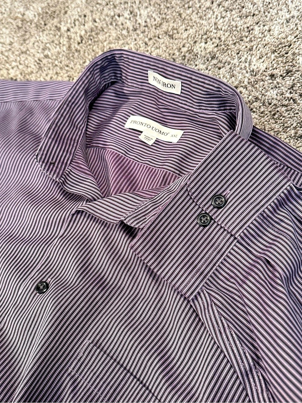 Pronto Uomo XXL Purple Striped Non-Iron Dress Shirt Long Sleeve